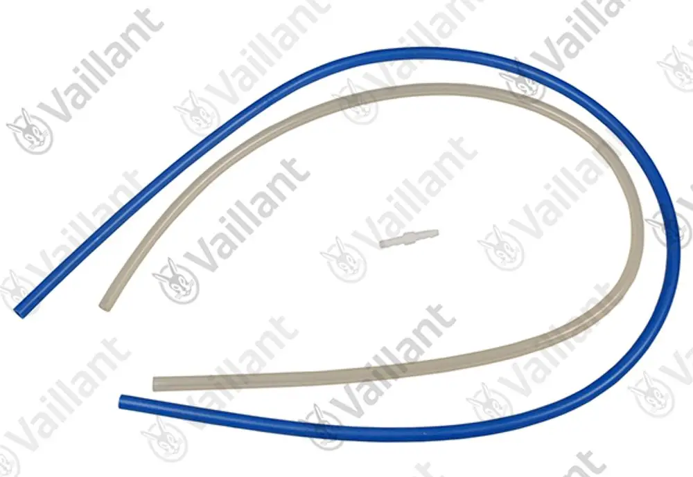 Vaillant Schlauch-Set bestehend aus einem blauen und einem transparenten Schlauch, zusammen mit einem Verbindungselement.
